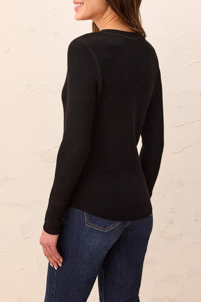 Tribal Soft Washed Waffle Button Henley Top - Black
