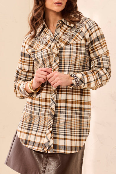 Tribal Embroidered Plaid Shirt