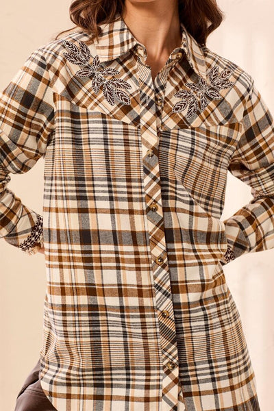 Tribal Embroidered Plaid Shirt