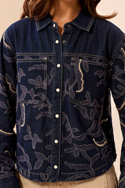 Tribal Denim Shirt With Applique