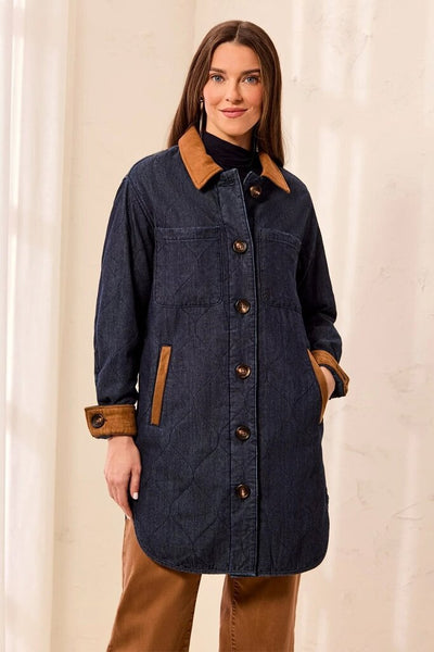 Tribal Quilted Denim Suede Trim Jacket