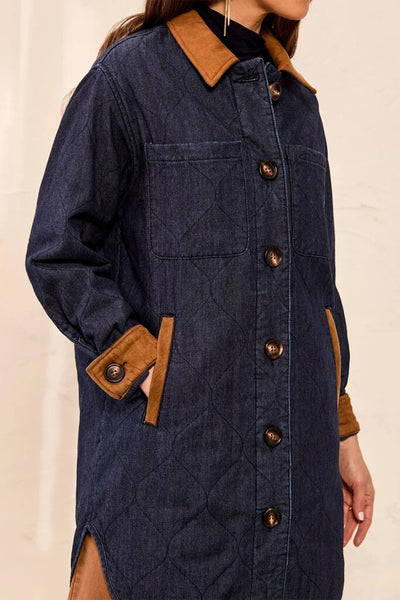 Tribal Quilted Denim Suede Trim Jacket