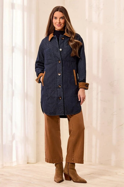 Tribal Quilted Denim Suede Trim Jacket