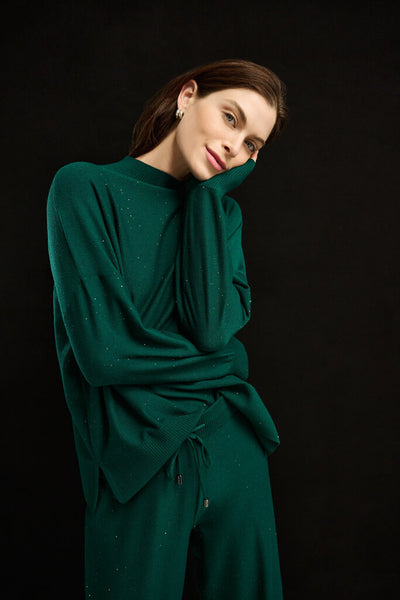 Joseph Ribkoff 264930 Sequin Mock Neck Sweater - Ivy