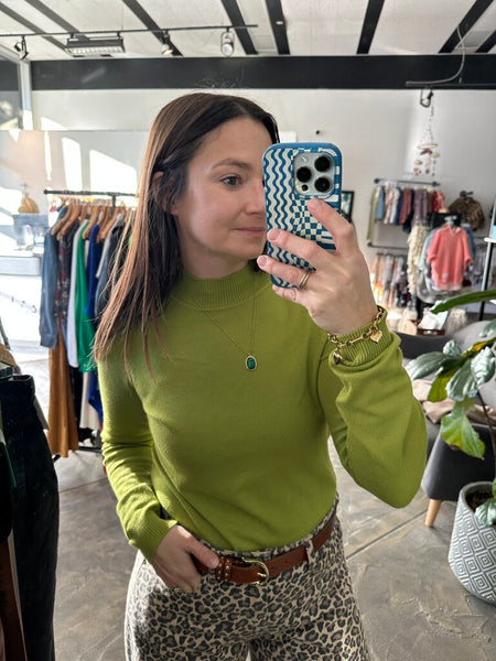 Alison Sheri Lightweight Mockneck Sweater - Lime