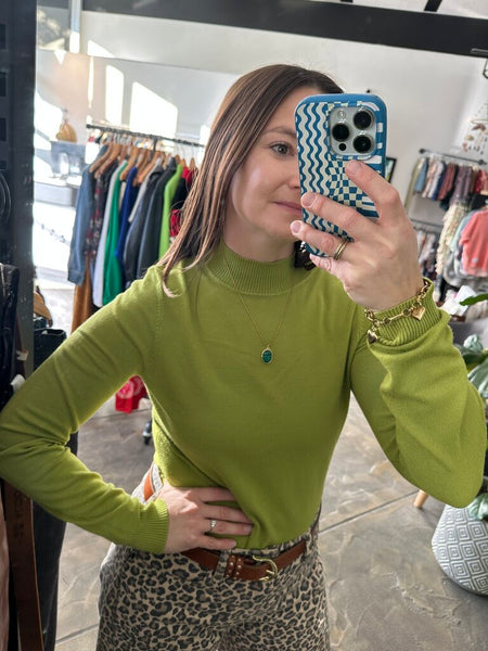 Alison Sheri Lightweight Mockneck Sweater - Lime