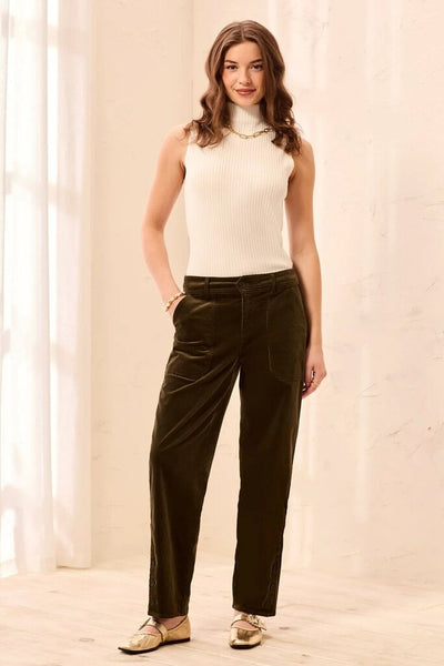 Tribal Corduroy Barrel Leg Ankle Pants - Basil