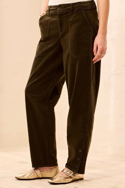 Tribal Corduroy Barrel Leg Ankle Pants - Basil