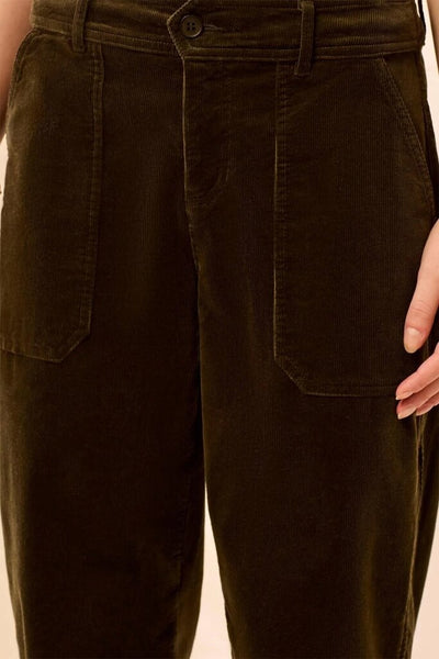 Tribal Corduroy Barrel Leg Ankle Pants - Basil