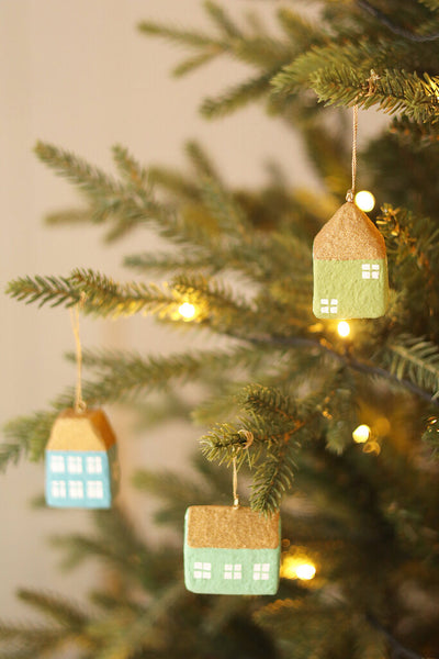 Village Paper Mache Eco-Friendly Ornaments - Set of 3