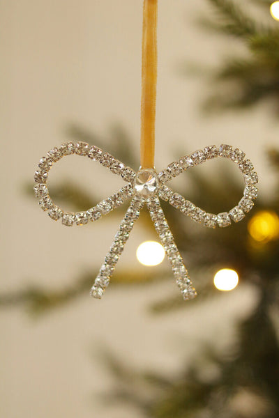 Silver Crystal Bow Ornament