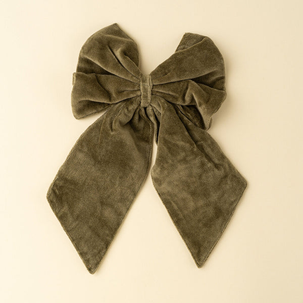 Olive Velvet Bow Clip