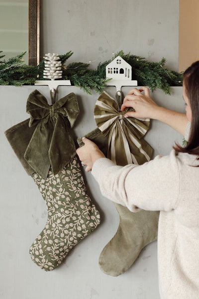 Olive Velvet Bow Clip