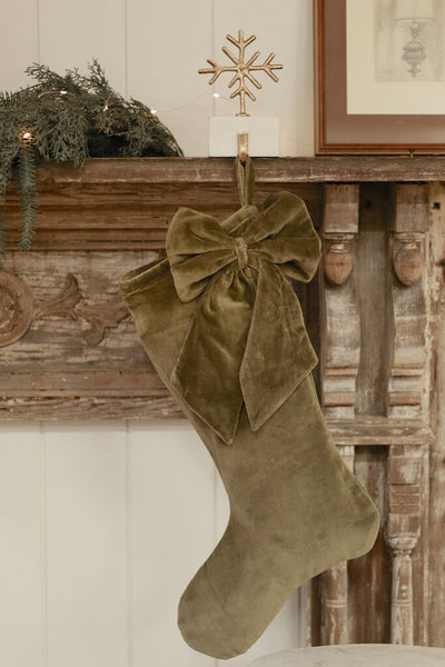 Olive Velvet Bow Clip