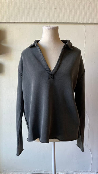 Hello Nite 100% Cotton Johnny Collar Sweater Top - Forest River