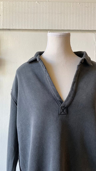 Hello Nite 100% Cotton Johnny Collar Sweater Top - Forest River