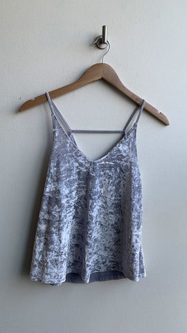 American Eagle Outfitters Light Grey Crinkle Velvet V-Neck Thin Strap Top - Size X-Small