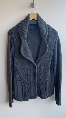 Splendor Charcoal Cable Knit Button Front Cardigan - Size Large