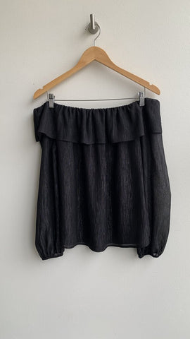 White House Black Market Black w/ Shimmer Thread Off-the-Shoulder Sheer Sleeve Blouse - Size Small