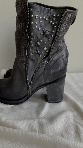 Bunker Silver Sequin Leather Heeled Boots - Size 39