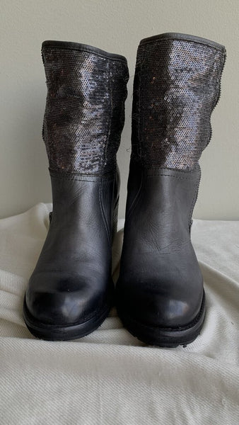 Bunker Silver Sequin Leather Heeled Boots - Size 39