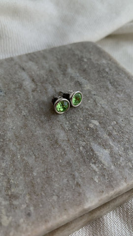 Silver w/ Green Stone Stud Earrings