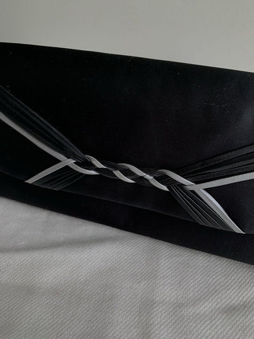 Black Satin Silver Detail Clutch/Crossbody