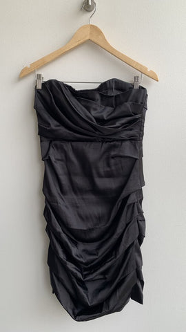 Le Chateau Black Silky Strapless Rouched Dress - Size Medium
