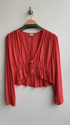 Sunday Best Red Long Sleeve Front Tie Cropped Blouse - Size Large