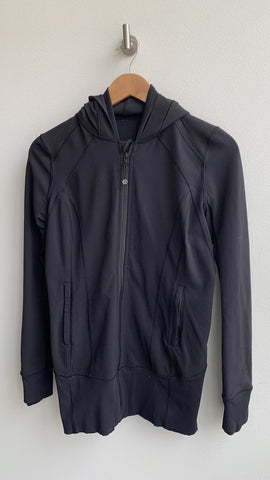 Lululemon Black Zip Front Hooded Long Athletic Jacket - Size Medium (Estimated)