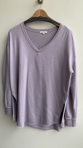 Z Supply Lavender V-Neck Curved Hem Sweatshirt - Size Small