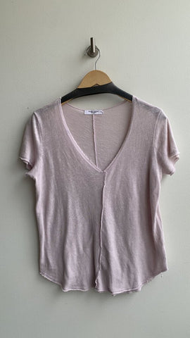 Project Social T Pink V-Neck Front Seam Curved Hem Tee - Size Small