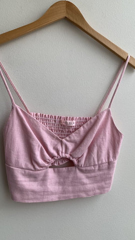 Blue Blush Pink Thin Strap Front Cut-Out Crop Top - Size Small