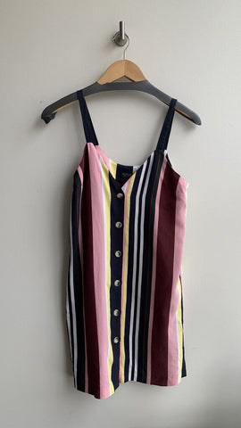 Top Shop Multi-Colour Striped Thin Strap Button Front Mini Dress - Size 2