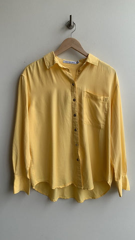Calvin Klein Bright Yellow Button Front Tencel Long Sleeve Shirt - Size Small