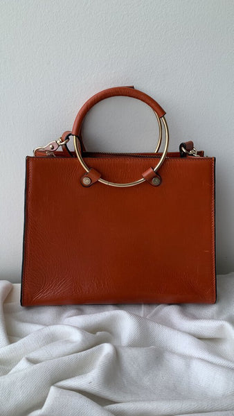 Silver Rose Burnt Orange Gold Hardware Satchel Handbag