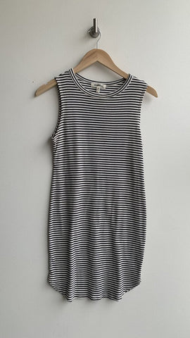 Monteau Black/White Stripe Sleeveless Ribbed Dress - Size Large