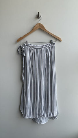 Massimo Dutti White/Black Stripe Faux Wrap Midi Skirt - Size 4