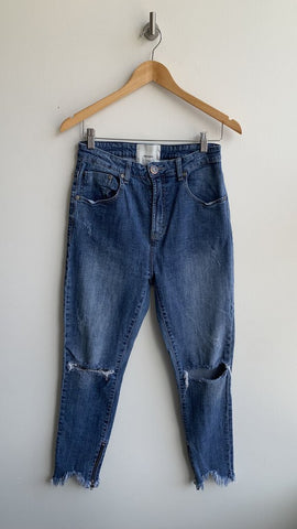One Teaspoon Mid-Blue Distressed Raw Zip Hem Skinny Jeans - Size 30