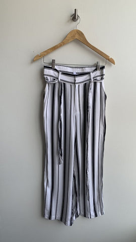 BB Dakota Black/White Stripe High Belted Waist Wide Leg Pants - Size Medium