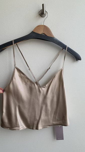 nap Taupe Silk Thin Strap Crop Top - Size Small