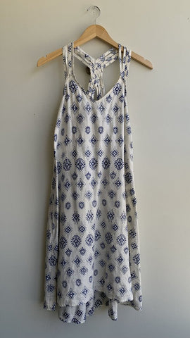 Artisan NY White w/ Blue Print Linen Braided Racerback Dress - Size Medium