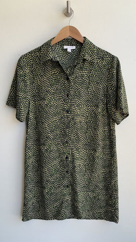 Topshop Green Scale Print Button Front Shirt Dress - Size 2