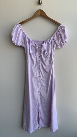 Lavender Button Front Linen-Blue Off-the-Shoulder Dress - Size X-Small (Estimated)