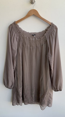 Calzedonia Taupe Sheer Lace Detail Long Sleeve Tunic w/ Tank - Size M/L