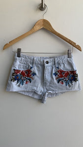 Element Light Wash Floral Embroidered Shortie Denim Shorts - Size 24