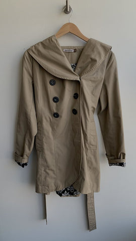 Lost & Found Tan Hooded Double Breasted Trench Coat - Size Medium