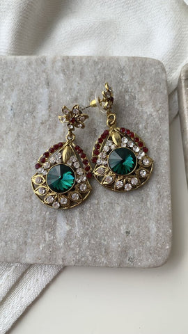 Gold Green/Silver/Red Stone Dangle Fashion Earrings