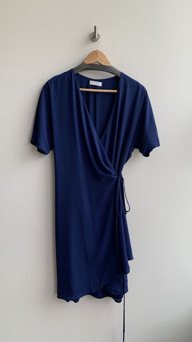 Babaton Navy Short Sleeve Double Layer Wrap Dress - Size Large
