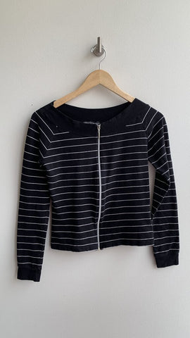 CYC Black/White Stripe Zip Front Long Sleeve Top - Size Small